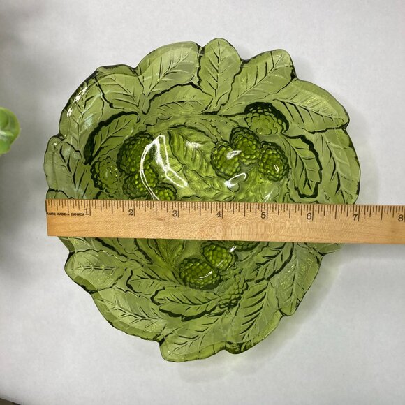 Indiana Green Glass Loganberry and Leaf Pattern Vintage Candy Dish - Bowl - Picture 9 of 10